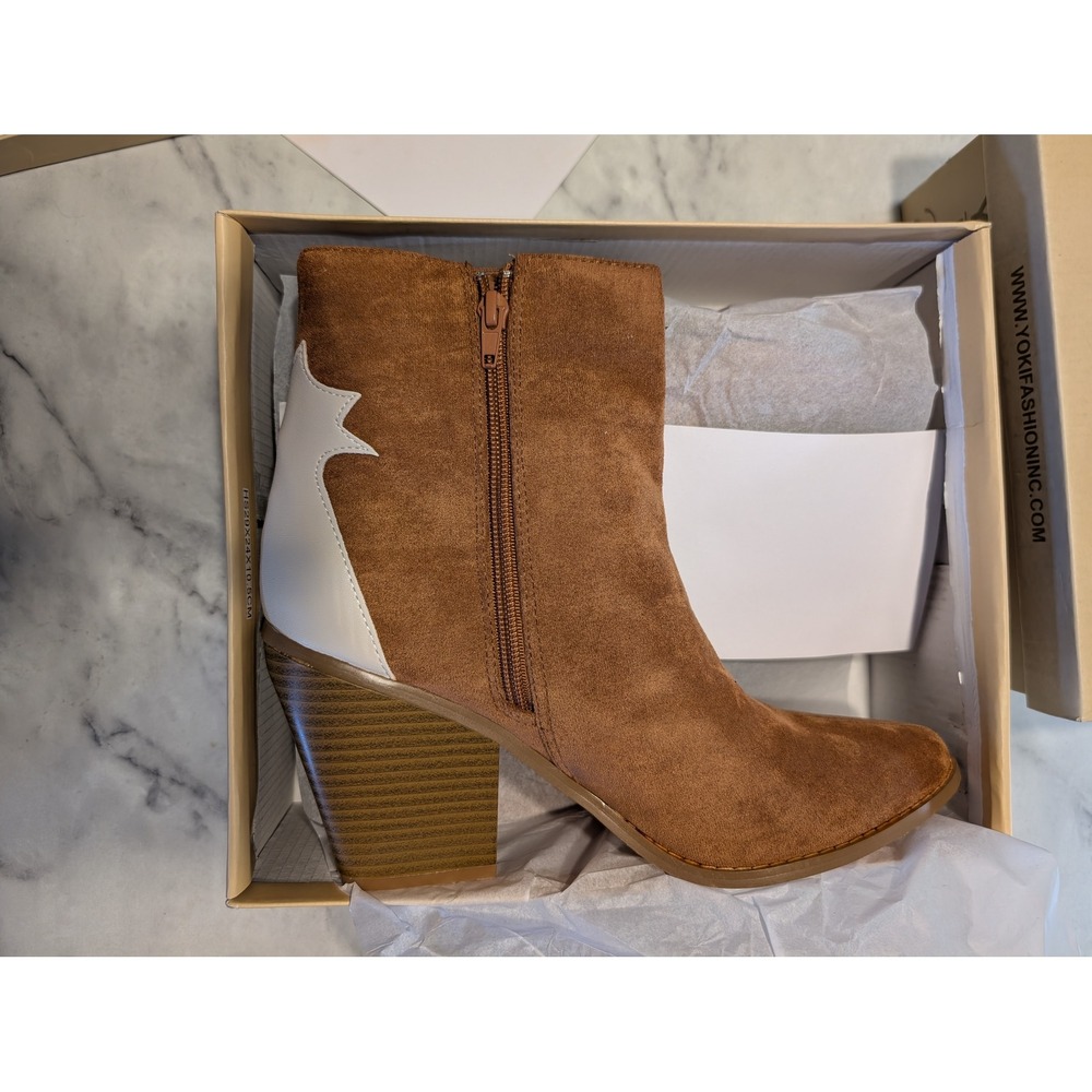 Yoki Ankle Boots Women Size 10 Rust Excellent Vella-52 Star‎ Western Block Heel - Picture 2 of 5
